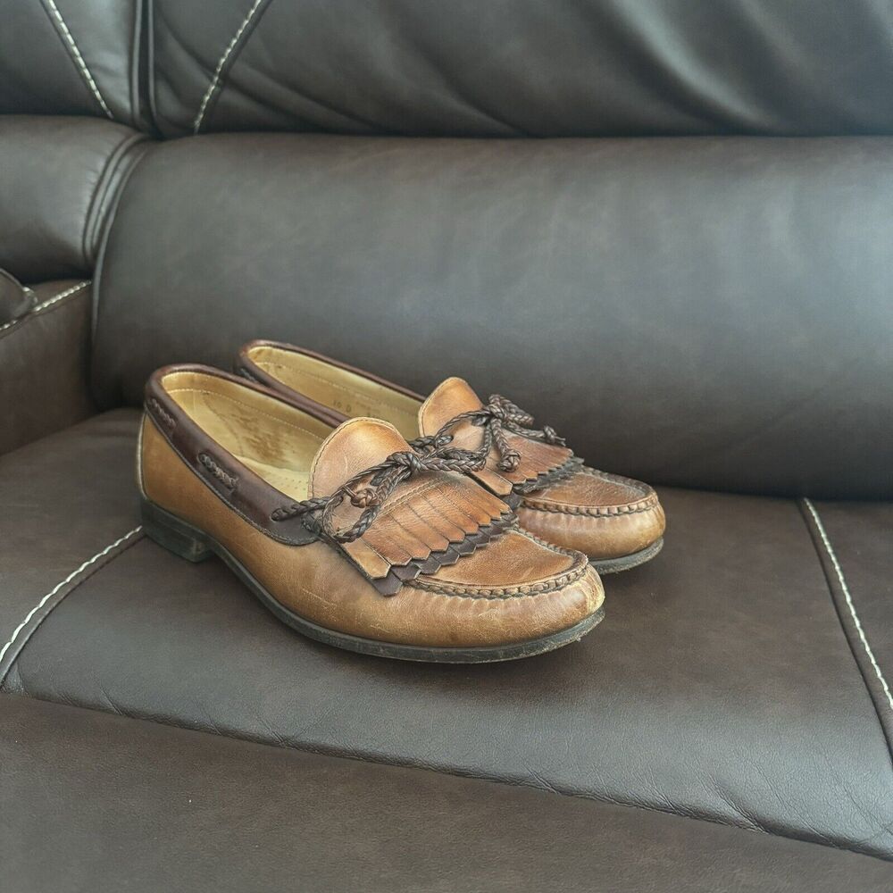 Allen Edmonds 47213 Woodstock Tan Mahogany Kiltie Loafers 10 D Moc Toe Shoes